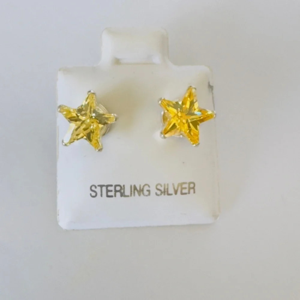 New Yellow Star CZ Sterling Silver Earrings